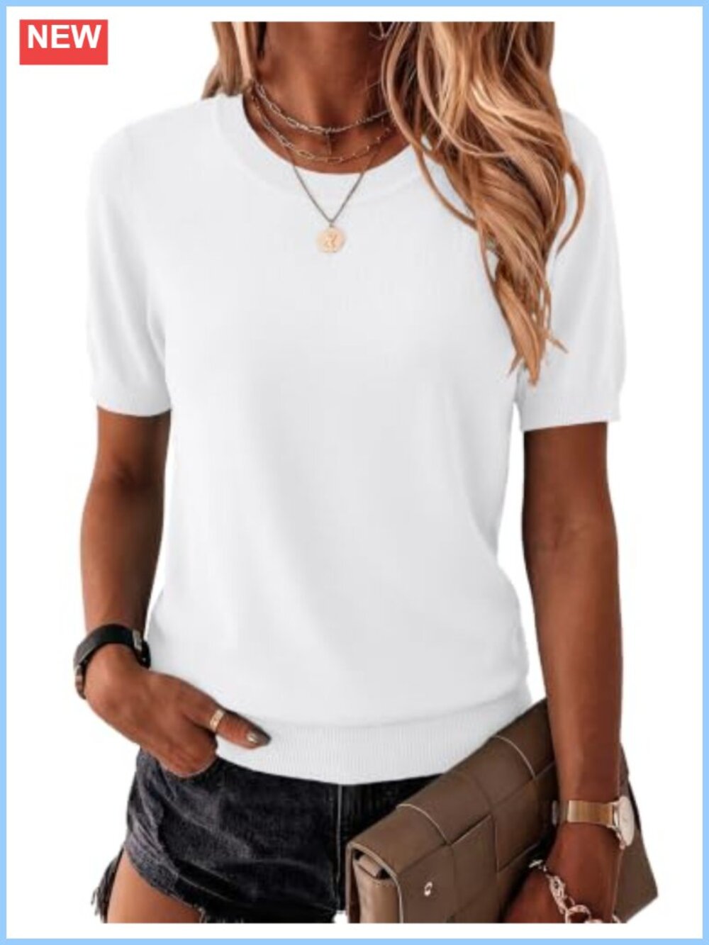 Women's Short Sleeve Crewneck Knit Sweater Pullover 100% Viscose Lightweight
